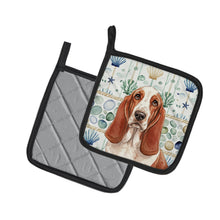 Load image into Gallery viewer, Red and White Basset Hound Coastal Sea Glass Pair of Pot Holders