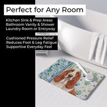 Load image into Gallery viewer, Red and White Basset Hound Coastal Sea Glass Memory Foam Kitchen Mat