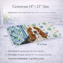 Load image into Gallery viewer, Tricolor and White Basset Hound Coastal Sea Glass Dish Drying Mat