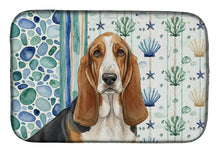 Load image into Gallery viewer, Tricolor and White Basset Hound Coastal Sea Glass Dish Drying Mat