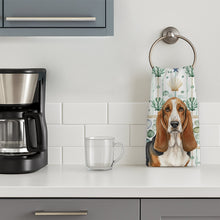 Load image into Gallery viewer, Tricolor and White Basset Hound Coastal Sea Glass Kitchen Towel