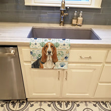 Load image into Gallery viewer, Tricolor and White Basset Hound Coastal Sea Glass Kitchen Towel