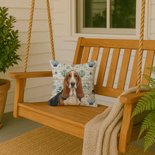 Load image into Gallery viewer, Tricolor and White Basset Hound Coastal Sea Glass Throw Pillow