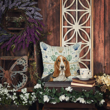 Load image into Gallery viewer, Tricolor and White Basset Hound Coastal Sea Glass Throw Pillow