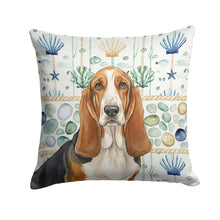 Load image into Gallery viewer, Tricolor and White Basset Hound Coastal Sea Glass Throw Pillow