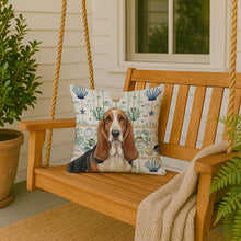 Load image into Gallery viewer, Tricolor and White Basset Hound Coastal Sea Glass Throw Pillow