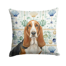 Load image into Gallery viewer, Tricolor and White Basset Hound Coastal Sea Glass Throw Pillow
