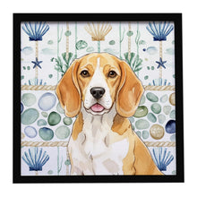 Load image into Gallery viewer, Lemon and White Beagle Coastal Sea Glass Framed Metal Print