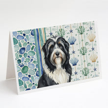 Load image into Gallery viewer, Black Bearded Collie Coastal Sea Glass Greeting Cards Pack of 8