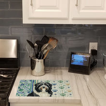 Load image into Gallery viewer, Black Bearded Collie Coastal Sea Glass Glass Cutting Board
