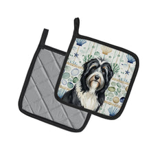 Load image into Gallery viewer, Black Bearded Collie Coastal Sea Glass Pair of Pot Holders
