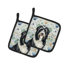 Load image into Gallery viewer, Black Bearded Collie Coastal Sea Glass Pair of Pot Holders