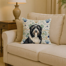 Load image into Gallery viewer, Black Bearded Collie Coastal Sea Glass Throw Pillow