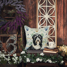 Load image into Gallery viewer, Black Bearded Collie Coastal Sea Glass Throw Pillow