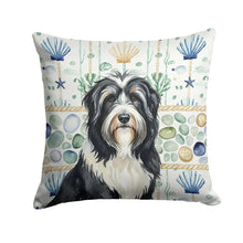 Load image into Gallery viewer, Black Bearded Collie Coastal Sea Glass Throw Pillow