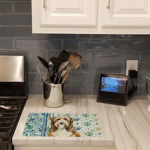 Load image into Gallery viewer, Brown Bearded Collie Coastal Sea Glass Glass Cutting Board