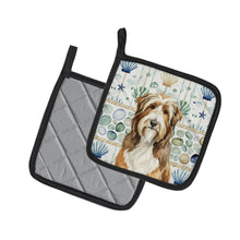 Load image into Gallery viewer, Brown Bearded Collie Coastal Sea Glass Pair of Pot Holders