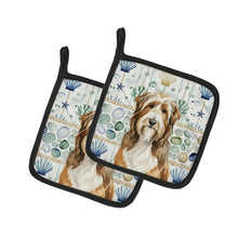 Load image into Gallery viewer, Brown Bearded Collie Coastal Sea Glass Pair of Pot Holders