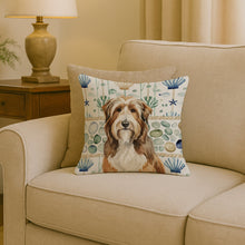 Load image into Gallery viewer, Brown Bearded Collie Coastal Sea Glass Throw Pillow