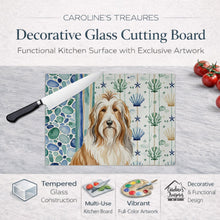 Load image into Gallery viewer, Fawn Bearded Collie Coastal Sea Glass Glass Cutting Board