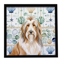 Load image into Gallery viewer, Fawn Bearded Collie Coastal Sea Glass Framed Metal Print