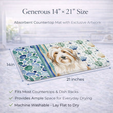 Load image into Gallery viewer, White and Tan Bearded Collie Coastal Sea Glass Dish Drying Mat