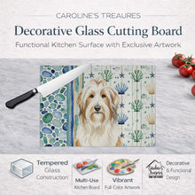 Load image into Gallery viewer, White and Tan Bearded Collie Coastal Sea Glass Glass Cutting Board