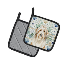 Load image into Gallery viewer, White and Tan Bearded Collie Coastal Sea Glass Pair of Pot Holders