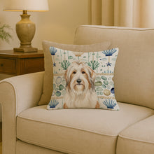Load image into Gallery viewer, White and Tan Bearded Collie Coastal Sea Glass Throw Pillow