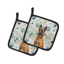 Load image into Gallery viewer, Mahogany Belgian Malinois Coastal Sea Glass Pair of Pot Holders