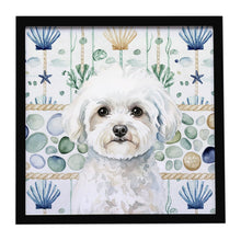 Load image into Gallery viewer, Bichon Frise Coastal Sea Glass Framed Metal Print