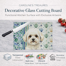 Load image into Gallery viewer, White and Cream Bichon Frise Coastal Sea Glass Glass Cutting Board