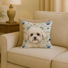 Load image into Gallery viewer, White and Cream Bichon Frise Coastal Sea Glass Throw Pillow