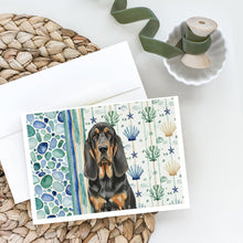 Load image into Gallery viewer, Black and Tan Bloodhound Coastal Sea Glass Greeting Cards Pack of 8