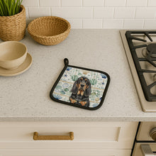 Load image into Gallery viewer, Black and Tan Bloodhound Coastal Sea Glass Pair of Pot Holders