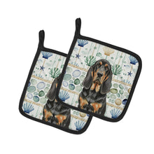 Load image into Gallery viewer, Black and Tan Bloodhound Coastal Sea Glass Pair of Pot Holders