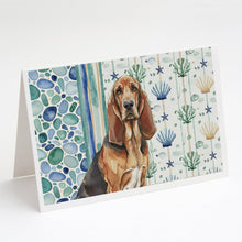 Load image into Gallery viewer, Liver and Tan Bloodhound Coastal Sea Glass Greeting Cards Pack of 8