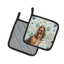 Load image into Gallery viewer, Liver and Tan Bloodhound Coastal Sea Glass Pair of Pot Holders