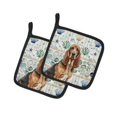 Load image into Gallery viewer, Liver and Tan Bloodhound Coastal Sea Glass Pair of Pot Holders