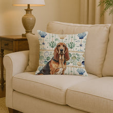 Load image into Gallery viewer, Liver and Tan Bloodhound Coastal Sea Glass Throw Pillow