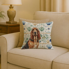 Load image into Gallery viewer, Liver and Tan Bloodhound Coastal Sea Glass Throw Pillow