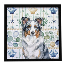 Load image into Gallery viewer, Blue Merle Border Collie Coastal Sea Glass Framed Metal Print