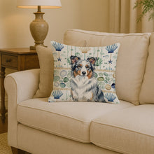Load image into Gallery viewer, Blue Merle Border Collie Coastal Sea Glass Throw Pillow