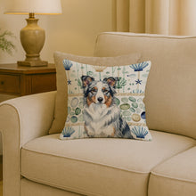 Load image into Gallery viewer, Blue Merle Border Collie Coastal Sea Glass Throw Pillow