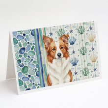 Load image into Gallery viewer, Red and White Border Collie Coastal Sea Glass Greeting Cards Pack of 8