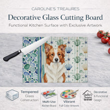 Load image into Gallery viewer, Red and White Border Collie Coastal Sea Glass Glass Cutting Board