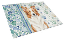 Load image into Gallery viewer, Red and White Border Collie Coastal Sea Glass Glass Cutting Board