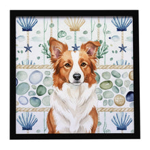 Load image into Gallery viewer, Red and White Border Collie Coastal Sea Glass Framed Metal Print