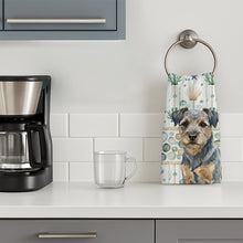 Load image into Gallery viewer, Blue and Tan Border Terrier Coastal Sea Glass Kitchen Towel