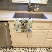 Load image into Gallery viewer, Blue and Tan Border Terrier Coastal Sea Glass Kitchen Towel